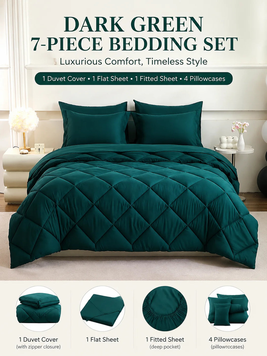 5-7-Piece Quilted Polyester Bedding Set with Sheets