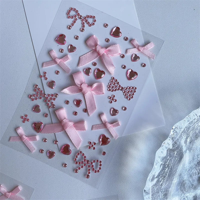 3D Bow &amp; Heart Gem Decorative Sticker Sheet