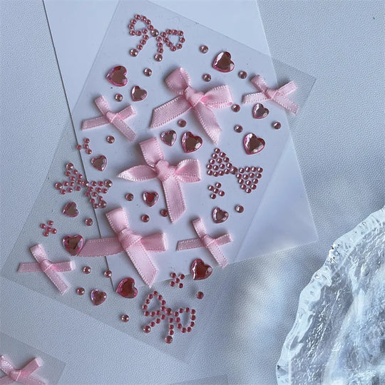 3D Bow &amp; Heart Gem Decorative Sticker Sheet