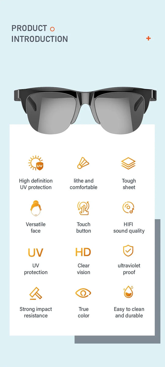Bluetooth 5.3 Smart Audio Sunglasses with UV Protection