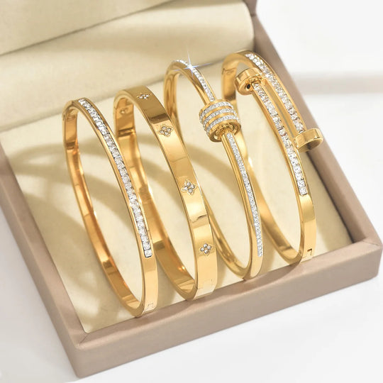 Gold Stainless Steel Zircon Bangle Bracelet