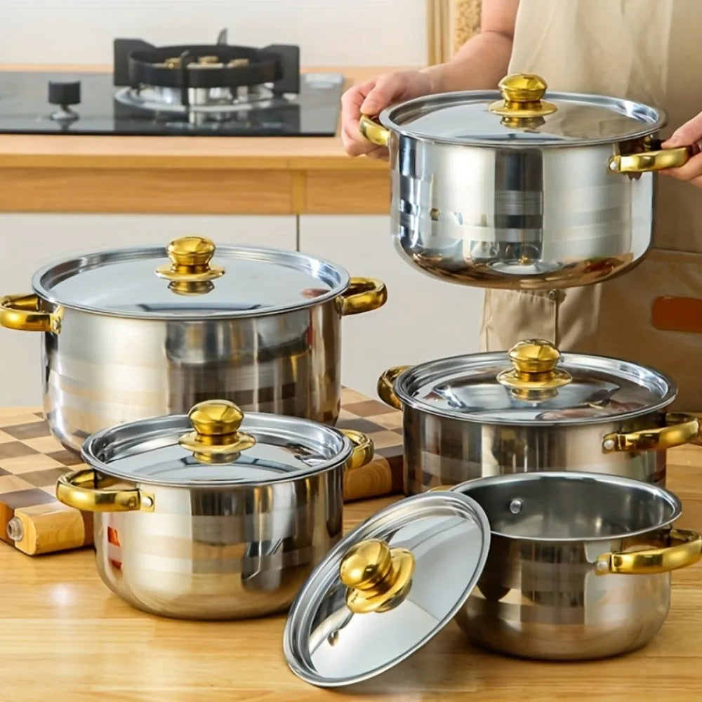 5-Piece Stainless Steel Cookware Set with Glass Lids