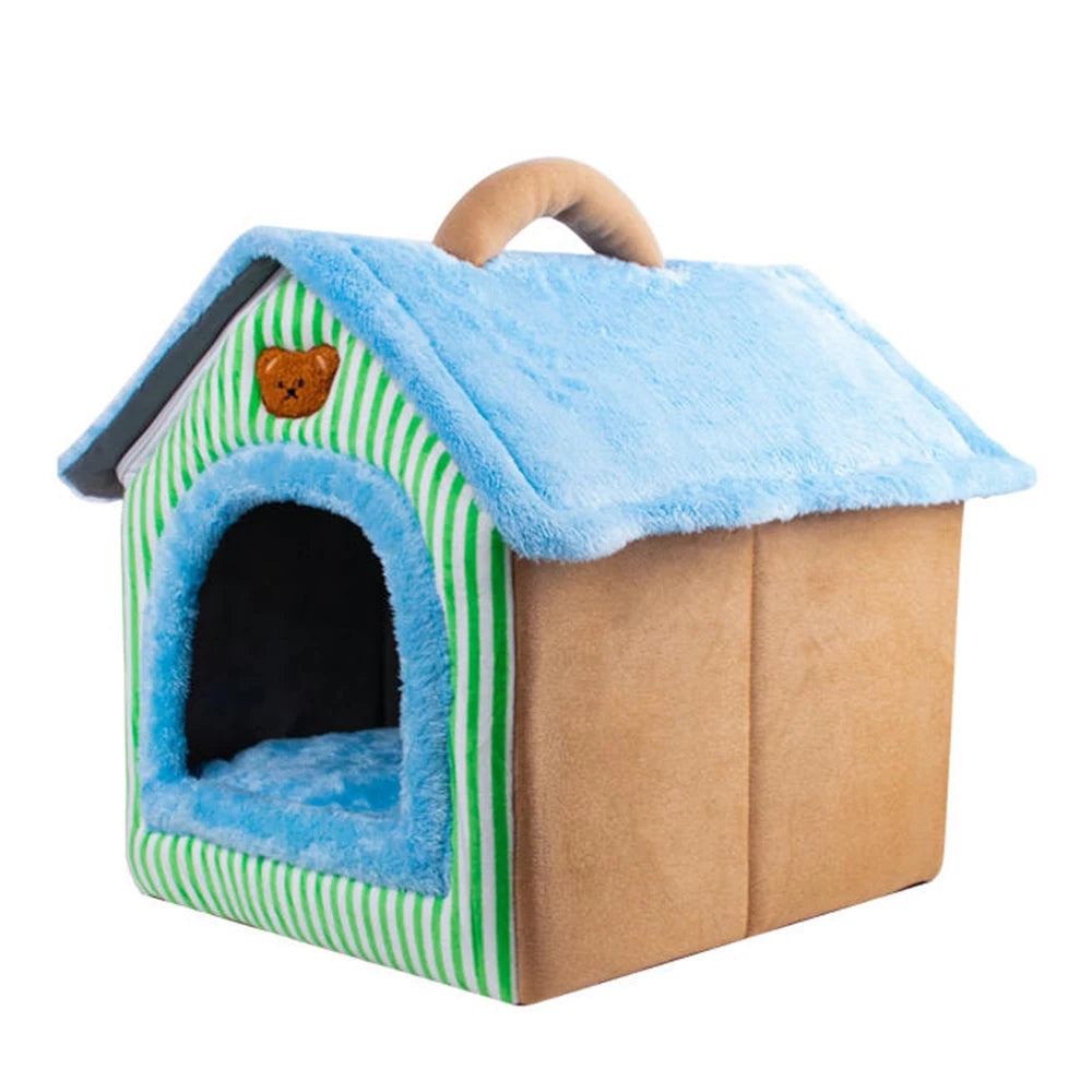 Foldable Washable Plush Pet House Bed for Cats &amp; Small Dogs