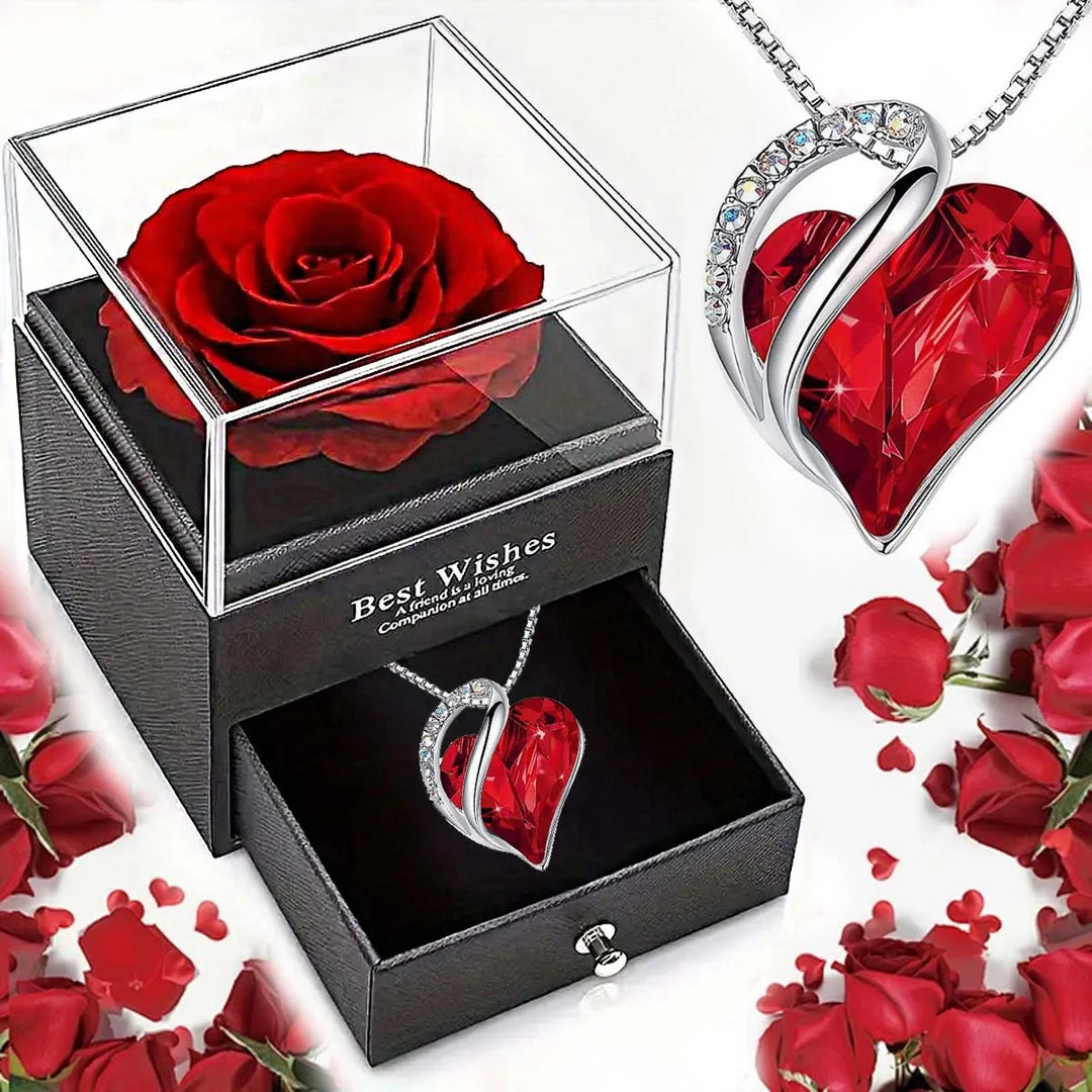 Eternal Rose Heart Necklace Gift Box Set