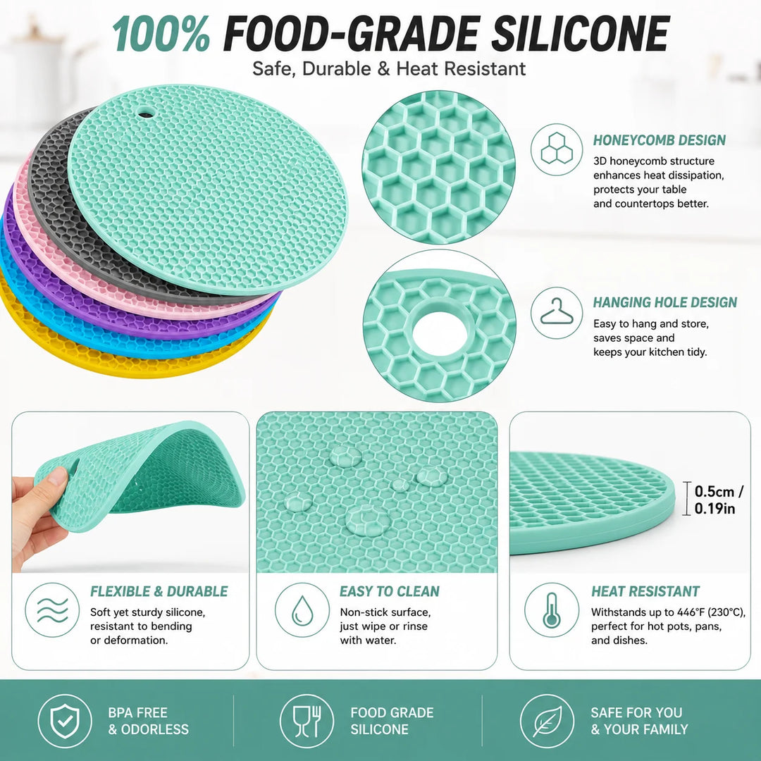 6-Pack Silicone Honeycomb Heat Resistant Trivets