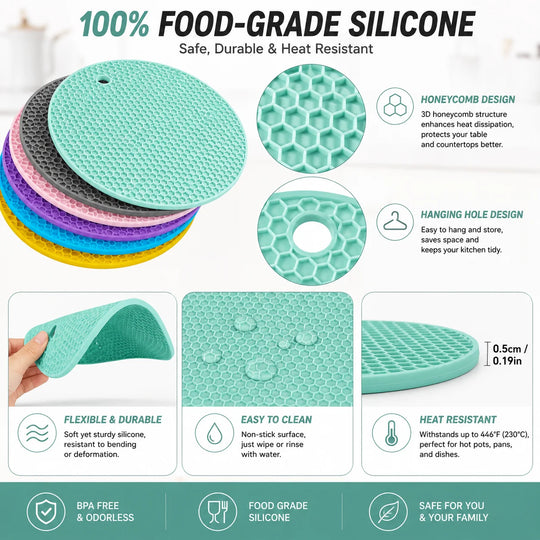 6-Pack Silicone Honeycomb Heat Resistant Trivets