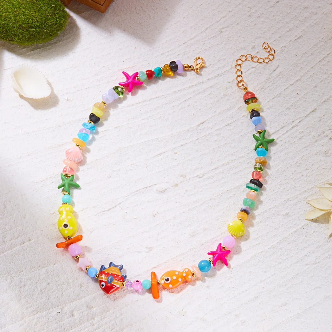 Colorful Ceramic Ocean Charm Beaded Necklace