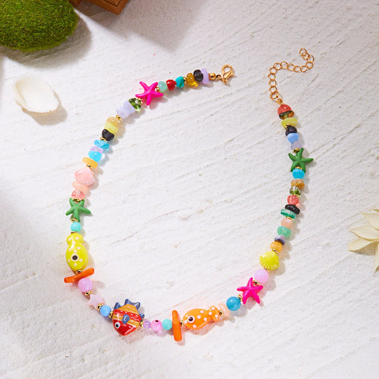 Colorful Ceramic Ocean Charm Beaded Necklace