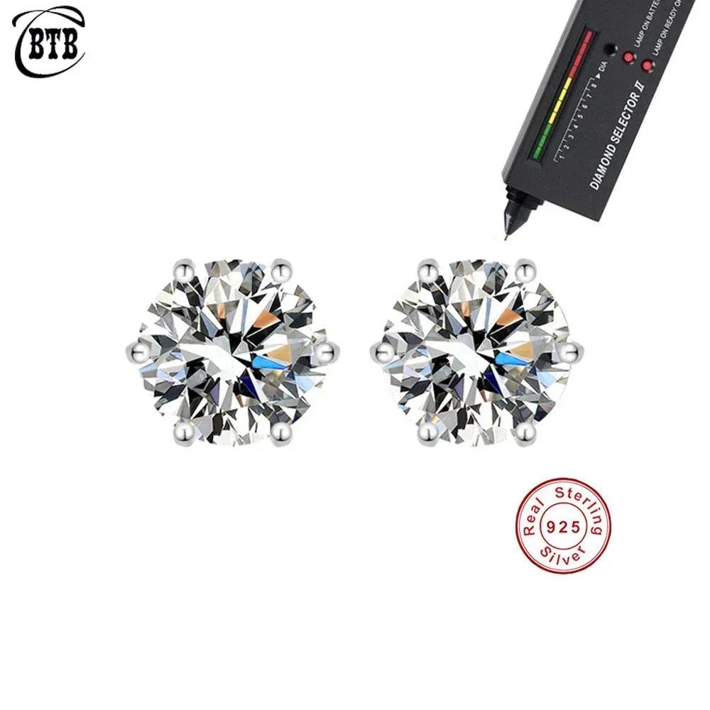 925 Sterling Silver Moissanite Stud Earrings with GRA Certificate