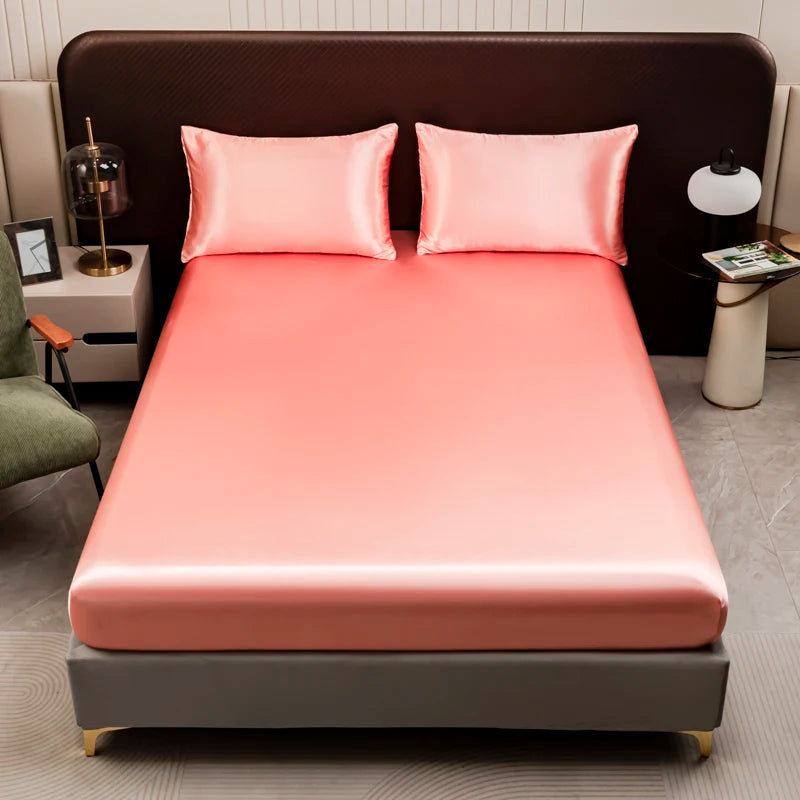 Ice Silk Satin Fitted Sheet with Elastic Band