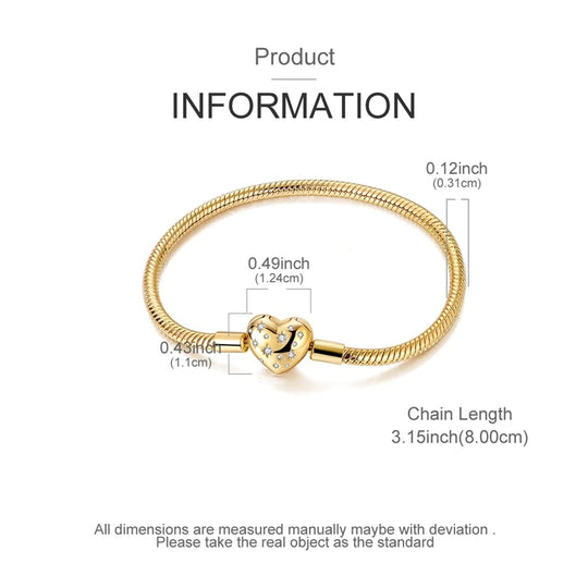 925 Sterling Silver Gold-Plated Heart Charm Bracelet
