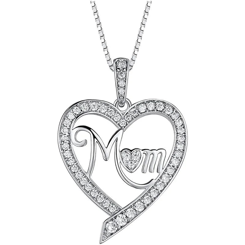 Heart Pendant Necklace for Mom with Rhinestones