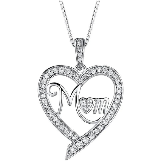 Heart Pendant Necklace for Mom with Rhinestones