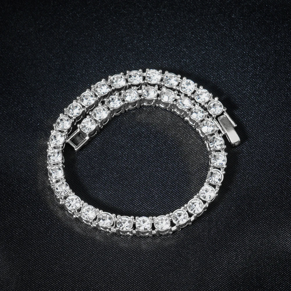 5MM Rhinestone Tennis Chain Necklace – Silver Link Chain
