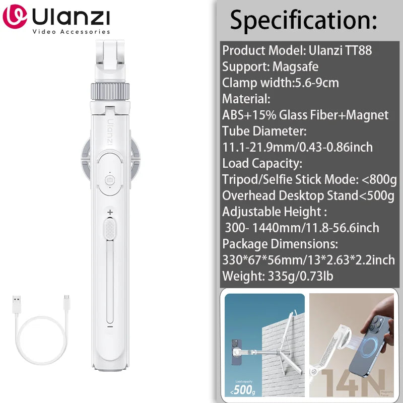 Ulanzi TT88 Magnetic Phone Tripod Selfie Stick 1.44M