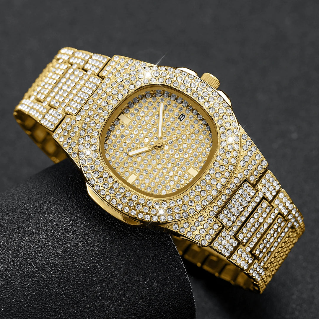 Luxury Diamond Quartz Stainless Steel Men&