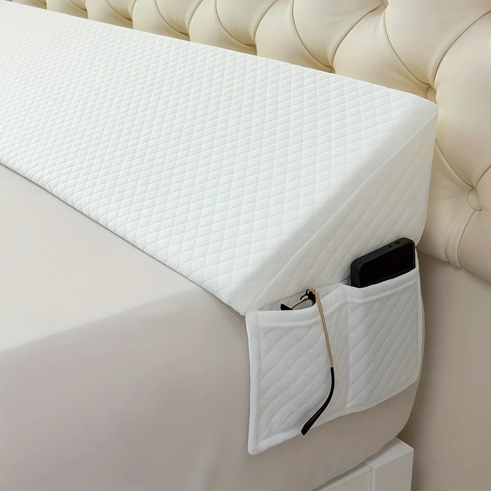 Memory Foam Bed Wedge Pillow Gap Filler with Side Pocket