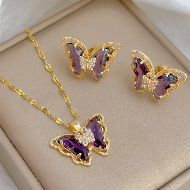Butterfly Necklace &amp; Earrings Jewelry Set