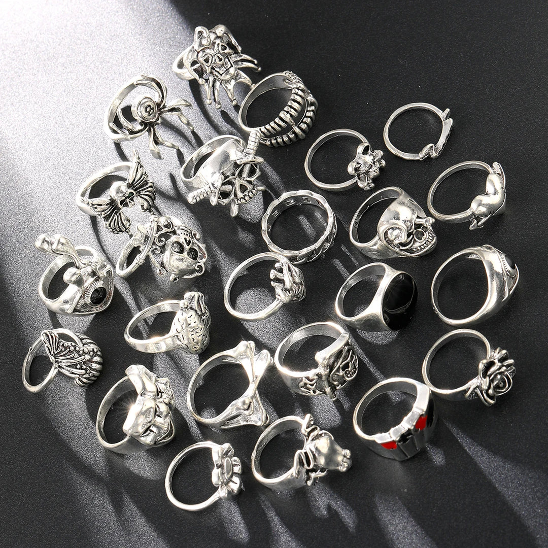 24-Piece Gothic Punk Ring Set for Women &amp; Men