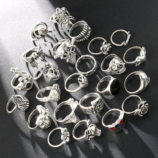 24-Piece Gothic Punk Ring Set for Women &amp; Men