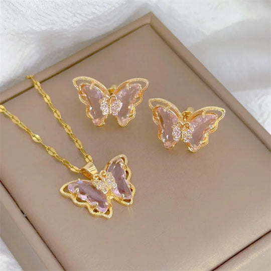 Butterfly Necklace &amp; Earrings Jewelry Set