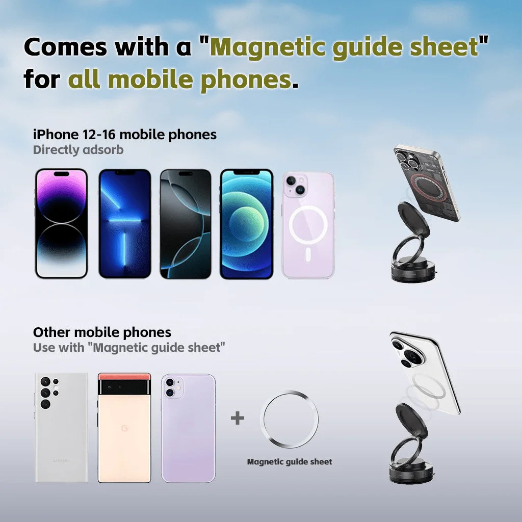 Foldable Magnetic Phone Stand Holder with Vacuum Suction Base