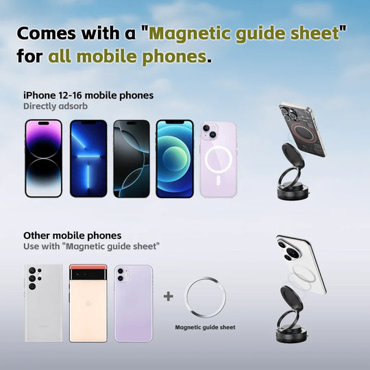 Foldable Magnetic Phone Stand Holder with Vacuum Suction Base