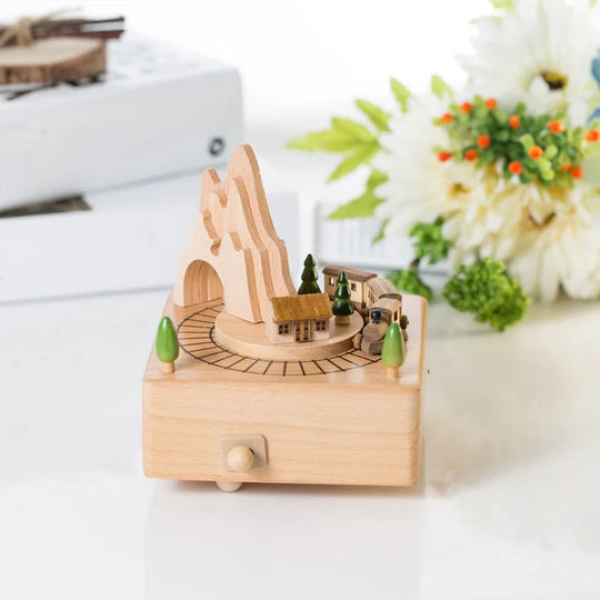 Wooden Carousel Music Box Hand Crank Musical Ornament