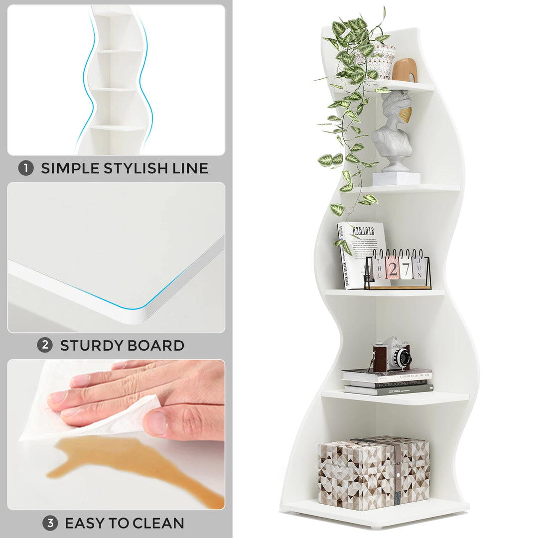 Modern 5-Tier Corner Bookshelf &amp; Display Shelf
