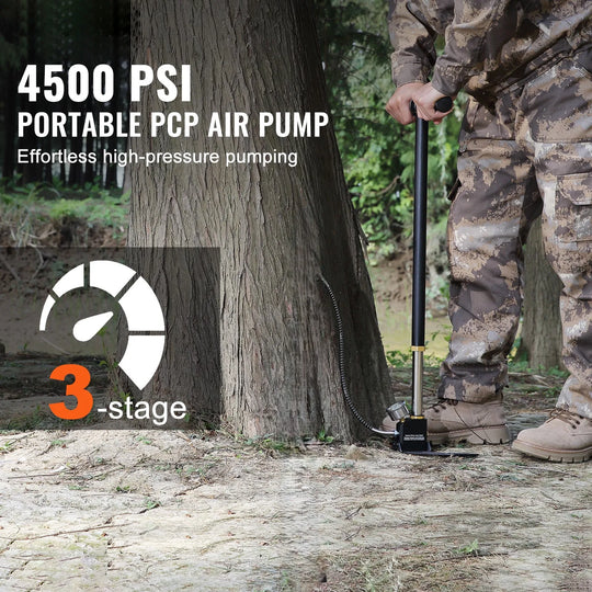 3-Stage PCP Hand Pump with Pressure Gauge