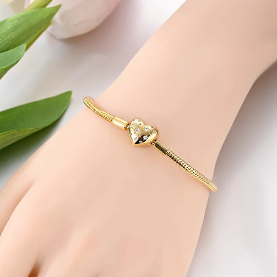 925 Sterling Silver Gold-Plated Heart Charm Bracelet