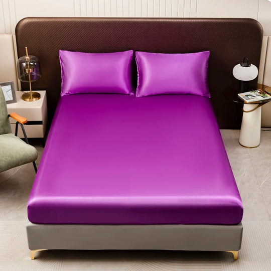 Ice Silk Satin Fitted Sheet with Elastic Band
