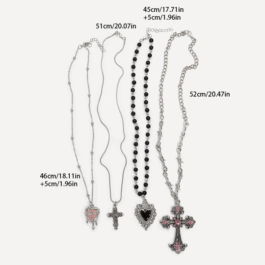 Y2K Cross &amp; Heart Pendant Necklace Set for Women