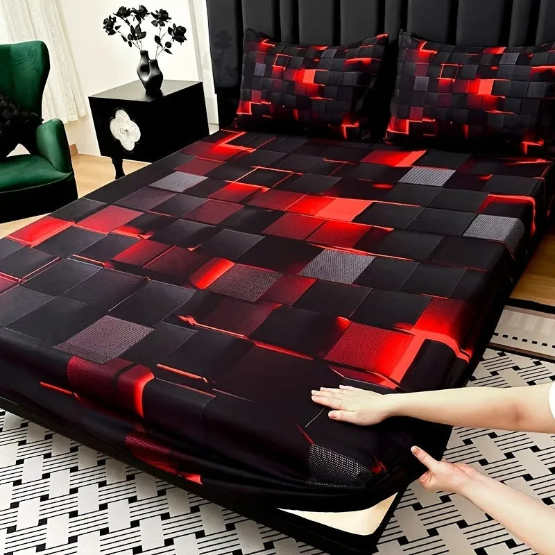 3-Piece Digital Print Deep Pocket Fitted Sheet Set