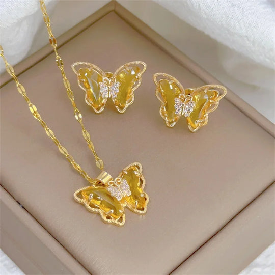 Butterfly Necklace &amp; Earrings Jewelry Set