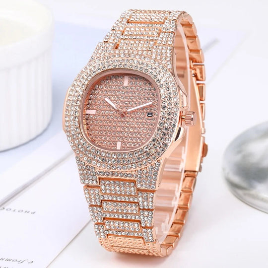 Luxury Diamond Quartz Stainless Steel Men&