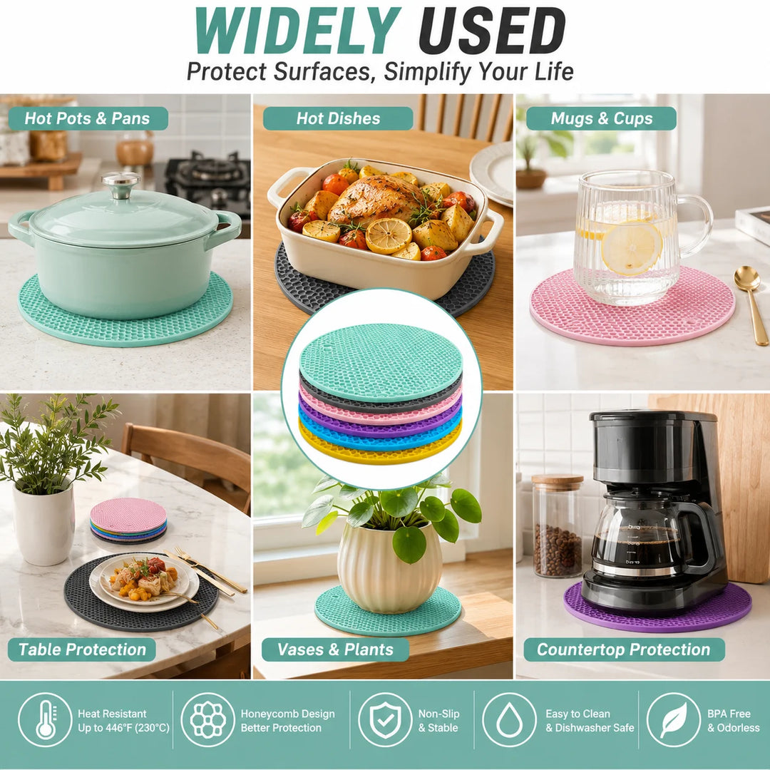 6-Pack Silicone Honeycomb Heat Resistant Trivets