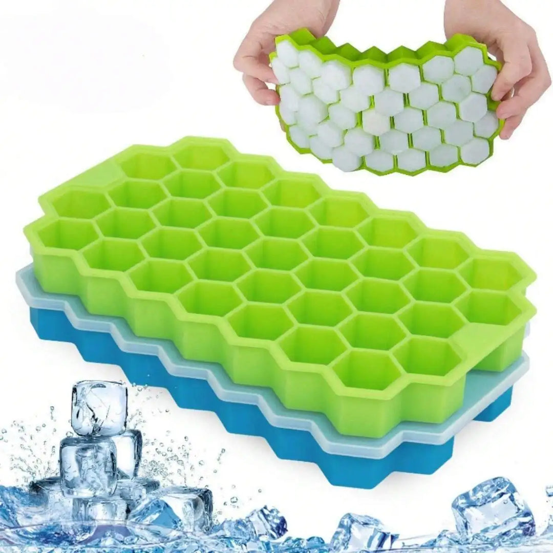 Silicone Honeycomb Ice Cube Tray with Cover 37-Cell Mold