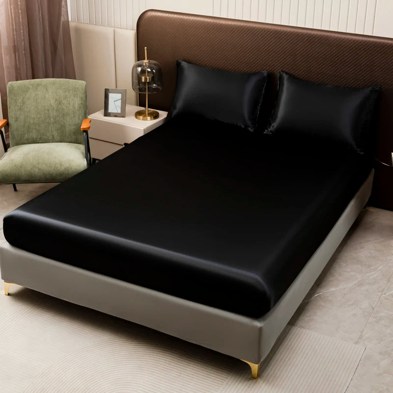 Ice Silk Satin Fitted Sheet with Elastic Band