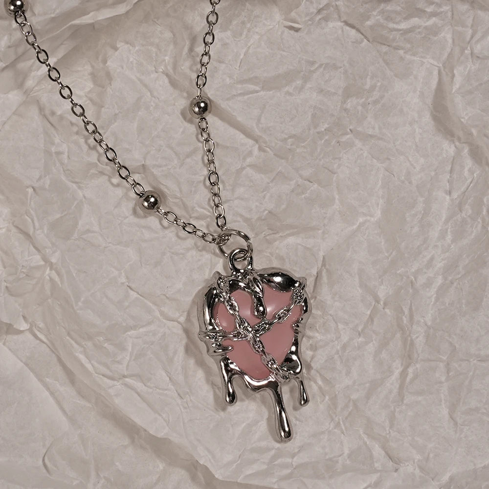 Y2K Cross &amp; Heart Pendant Necklace Set for Women