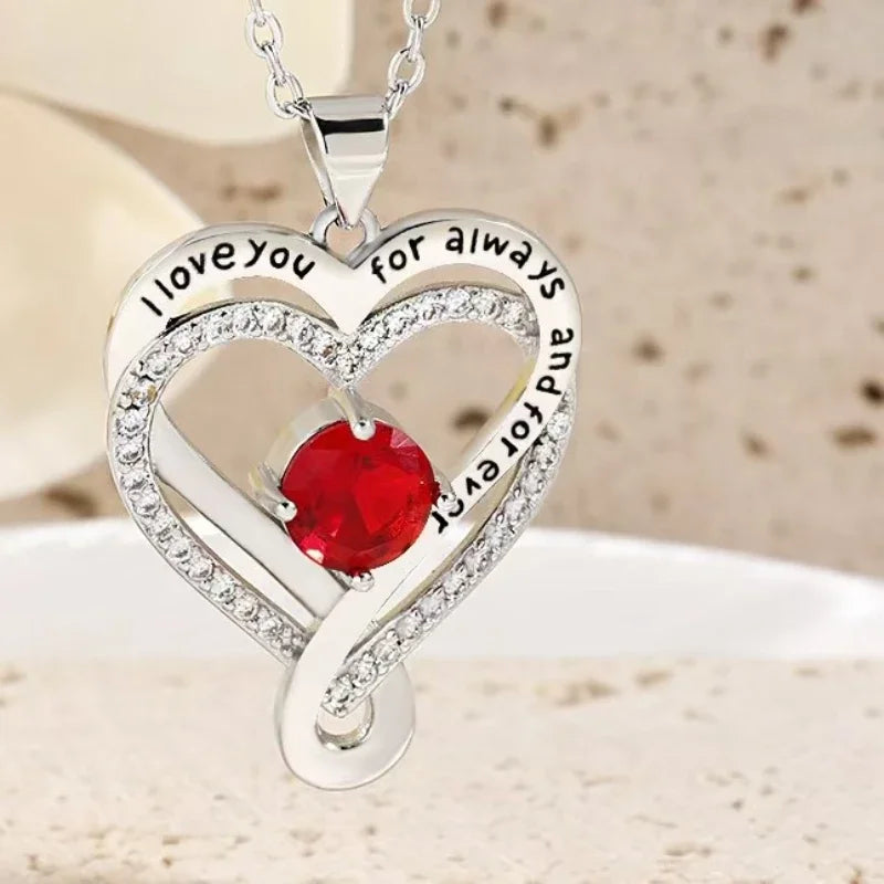 Heart Pendant Necklace for Mom with Rhinestones