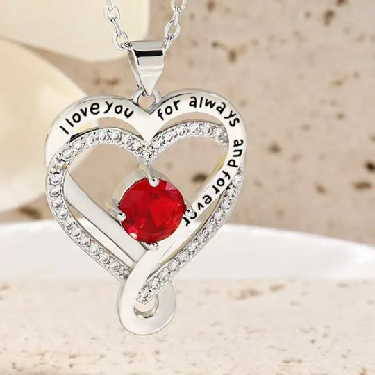 Heart Pendant Necklace for Mom with Rhinestones
