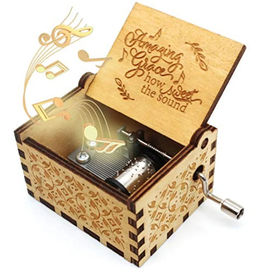 Wooden Hand Crank Music Box – Amazing Grace