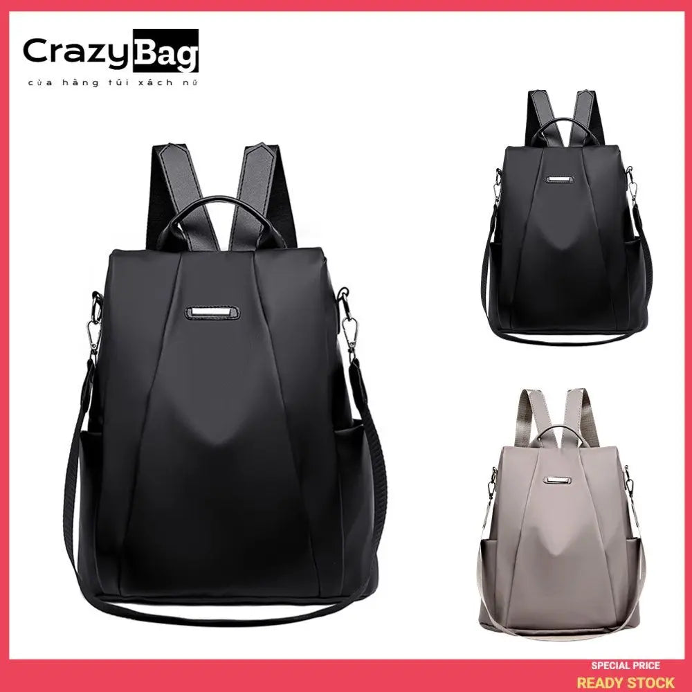 Anti-Theft Nylon Backpack with Convertible Shoulder Strap