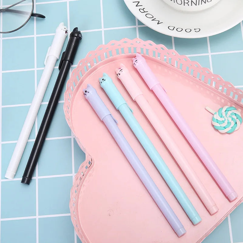 Cute Cat Gel Pen Set 0.38mm Black Ink (6 Pack)