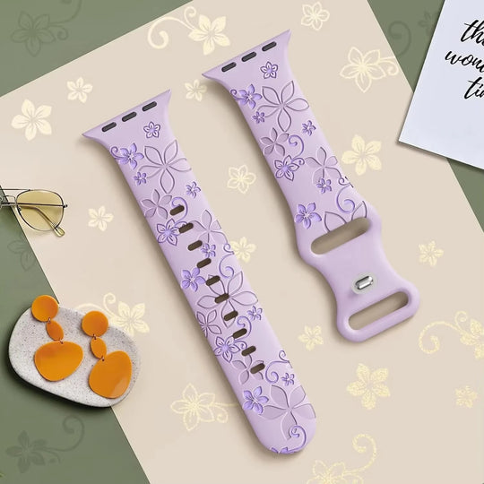 Floral Engraved Silicone Apple Watch Band