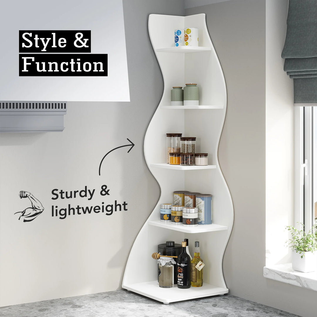Modern 5-Tier Corner Bookshelf &amp; Display Shelf