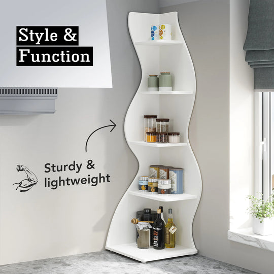 Modern 5-Tier Corner Bookshelf &amp; Display Shelf