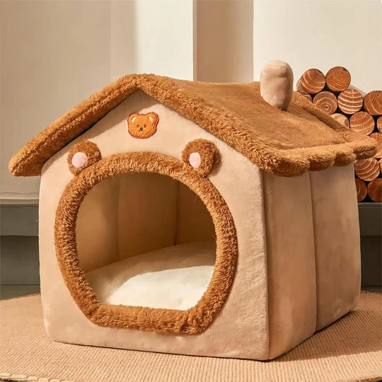 Foldable Washable Plush Pet House Bed for Cats &amp; Small Dogs