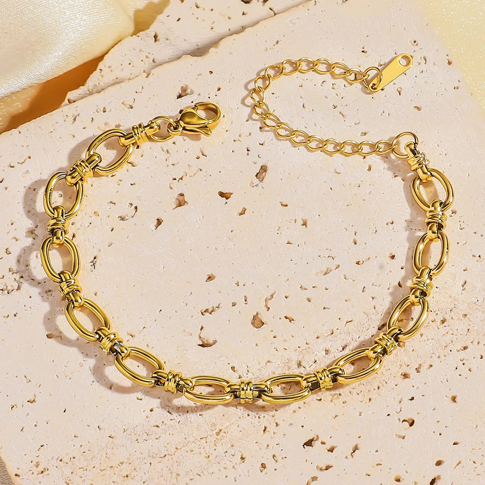 3-Piece Gold Stainless Steel Stackable Bracelet Set for Women